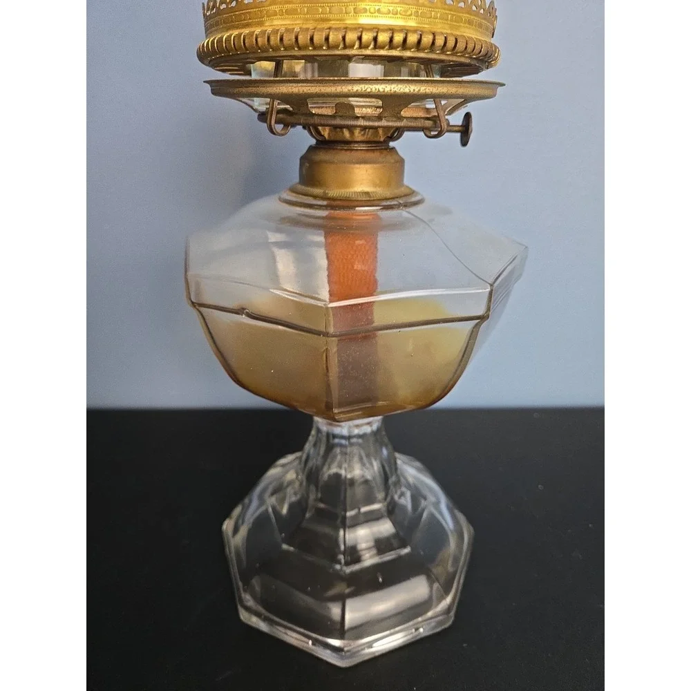 Huge Antique Greek‎ Key Octagon Pedestal Oil Kerosine Lamp 20